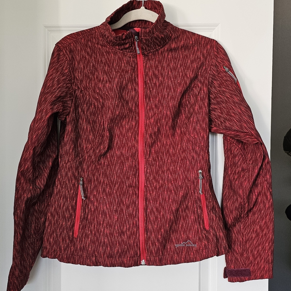 Eddie Bauer Women's Red Jacket With Small Pattern Fleece Lined Full Zip